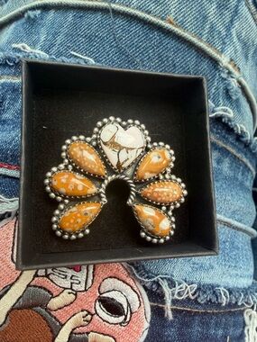 Sterling genuine stone  adjustable Ring big